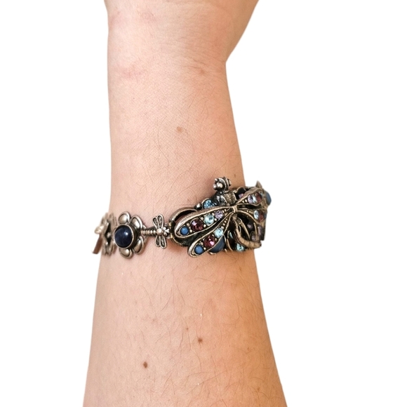 La Contessa by Mary DeMarco Dragonfly & Flower Rhinestone Vintage Bracelet - Picture 4 of 12